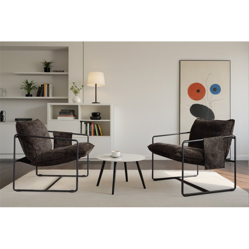 Mercer41 Mercer41 Metal Frame Upholstered Chair set of 2 Fabric OR Leather Type Dark Grey Accent Chairs